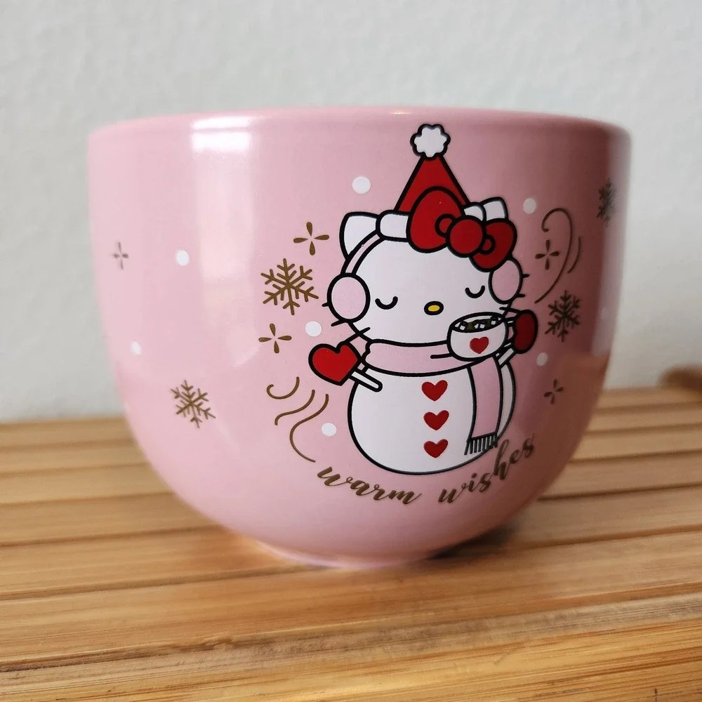 Sanrio 2024 Hello Kitty Christmas Pink Snow Ramen Noodle Large Bowl Warm‎ Wishes
